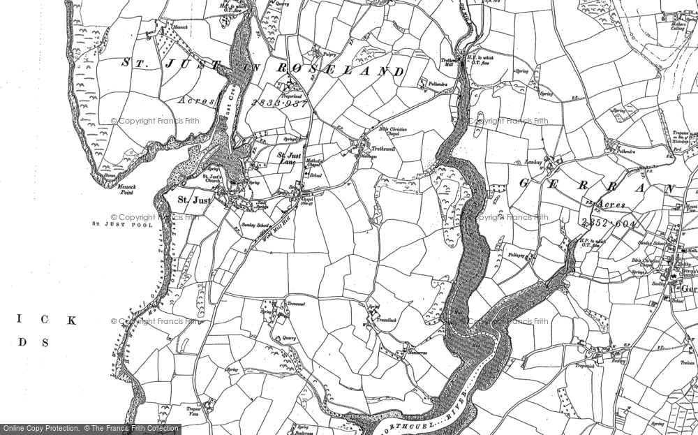 Old Map of St Just in Roseland, 1879 in 1879