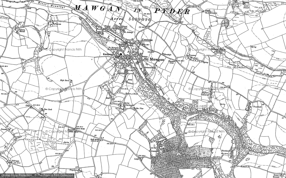 Old Map of Historic Map covering Vale of Lanherne in 1880