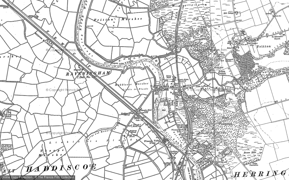 Old Map of Historic Map covering Thorpe Marshes in 1884