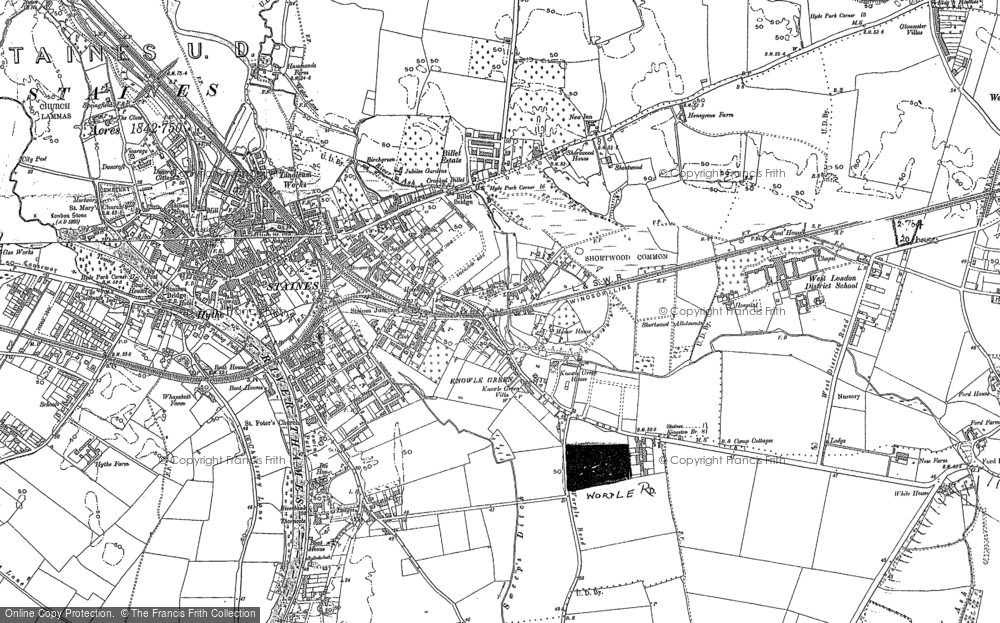 Old Map of Staines, 1913 in 1913