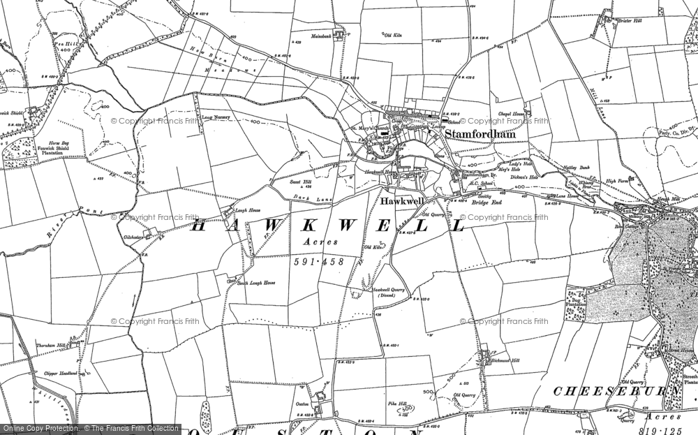 Old Map of Stamfordham, 1895 in 1895