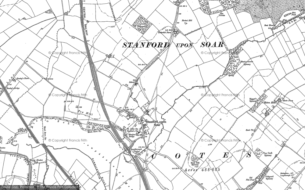 Old Map of Historic Map covering Stanford Hall in 1883
