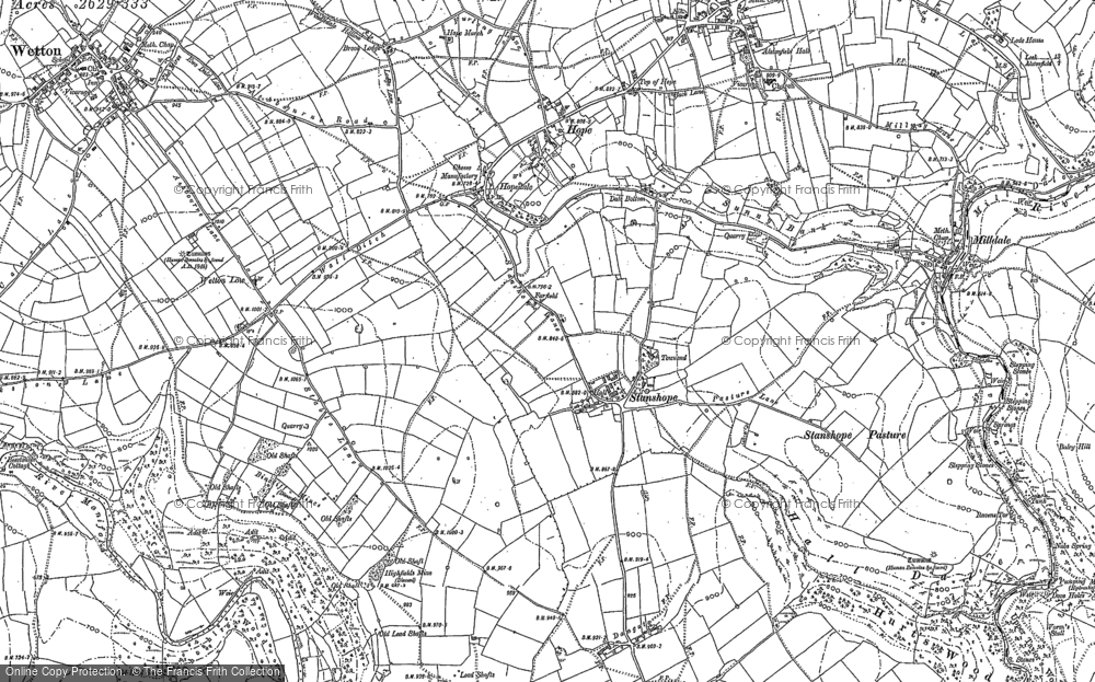 Old Map of Historic Map covering Wetton Low in 1898