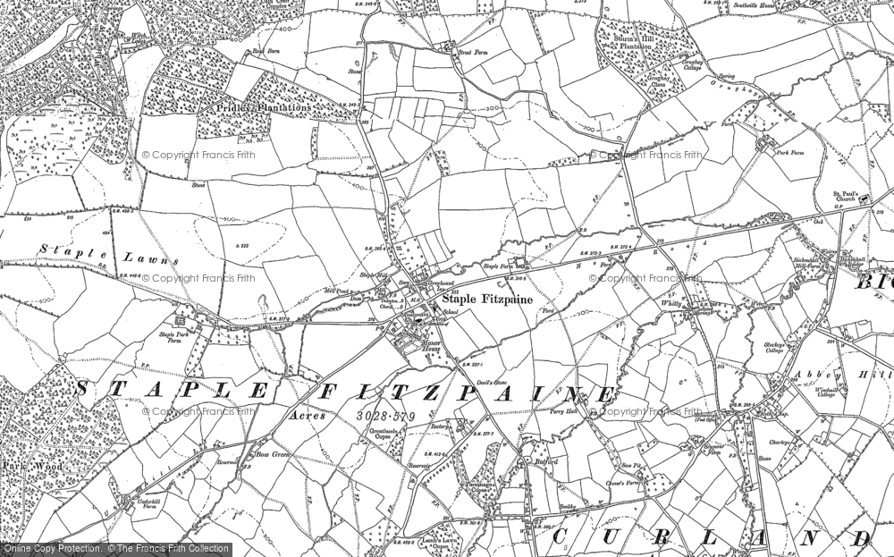 Old Map of Historic Map covering Bow Green in 1886