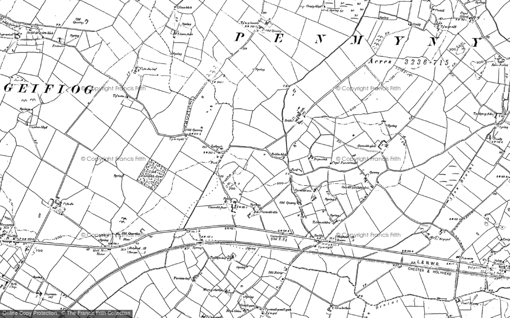 Old Map of Historic Map covering Bryn Gôf in 1888