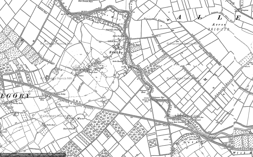 Old Map of Historic Map covering Aller Moor in 1885