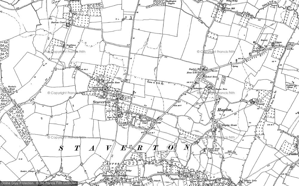 Old Map of Staverton, 1884 in 1884