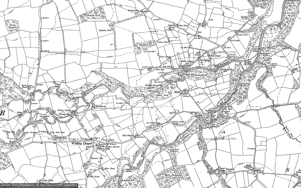 Old Map of Historic Map covering Whitley Chapel in 1895