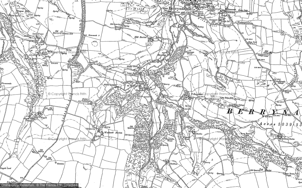 Old Map of Historic Map covering Berry Down in 1886