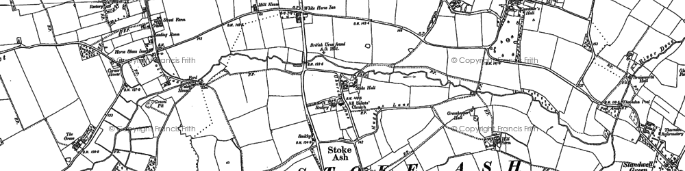 Old map of Stoke Ash in 1885