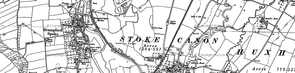 Old map of Stoke Canon in 1886