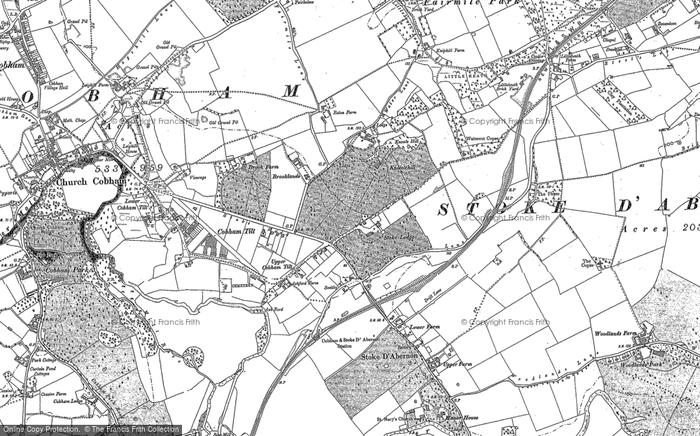 Old Map of Historic Map covering Bookham Lodge in 1894