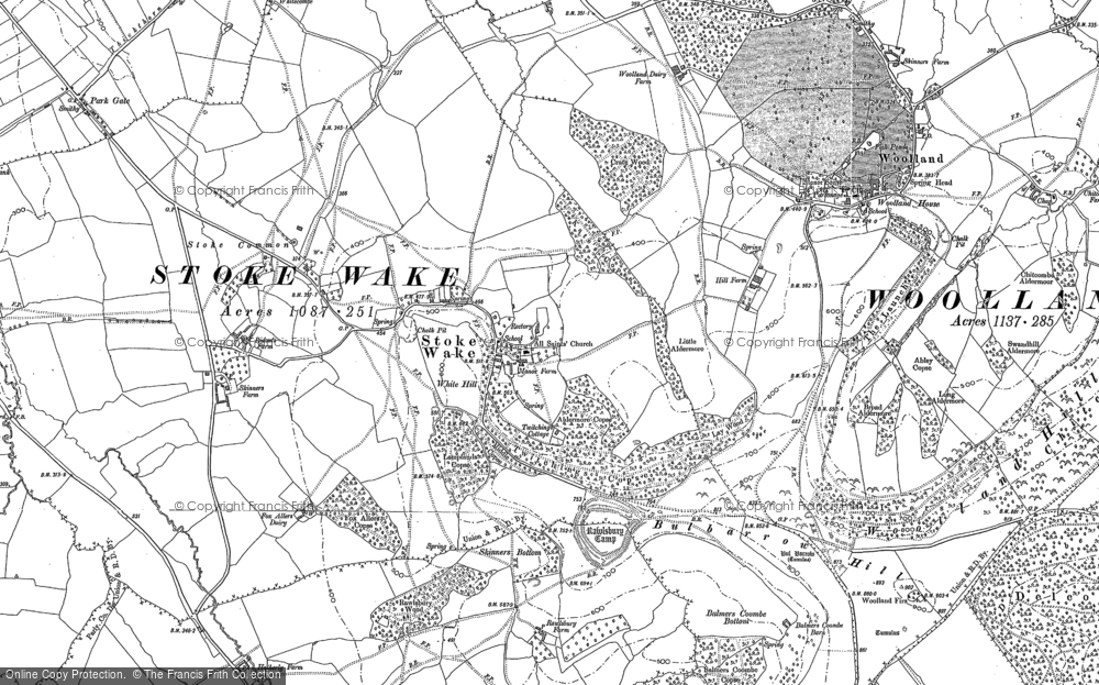 Old Map of Historic Map covering Bulbarrow Hill in 1887