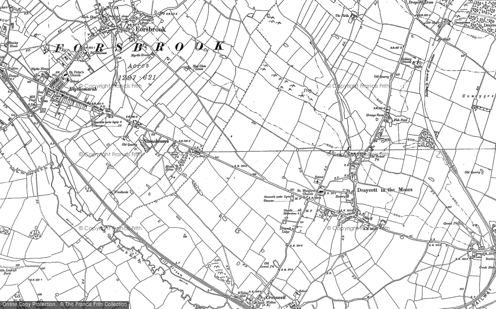 Old Map of Historic Map covering Draycott in the Moors in 1879