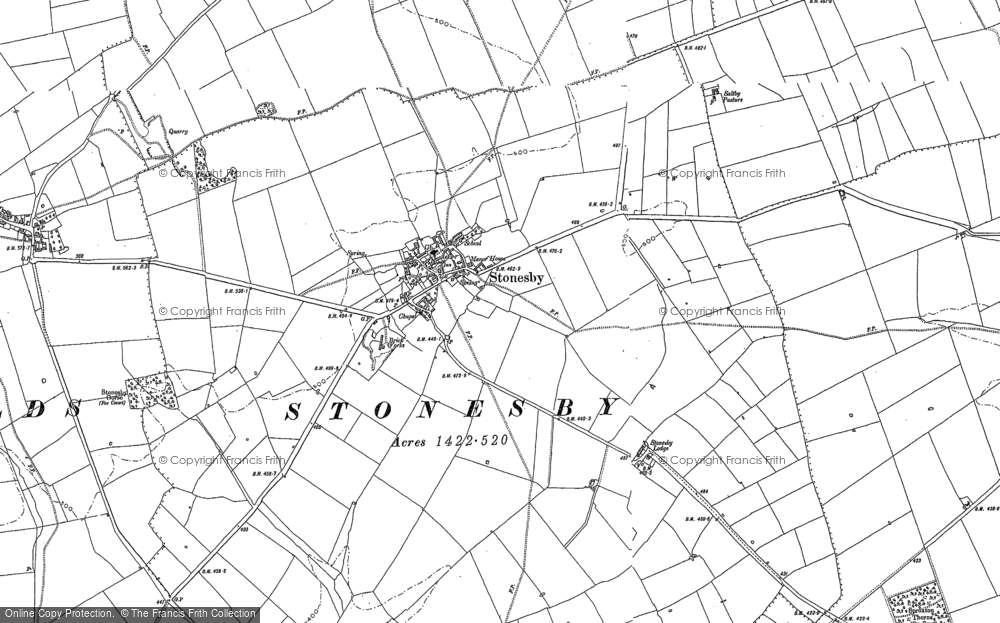 Old Map of Historic Map covering Stonesby Spinney in 1884