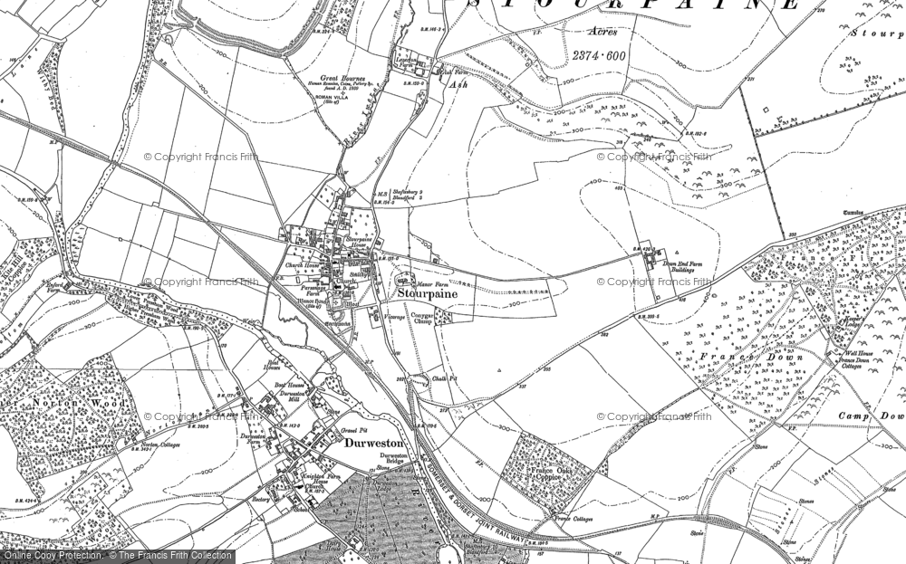 Old Map of Stourpaine, 1886 - 1887 in 1886