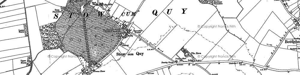 Old map of Stow cum Quy in 1885