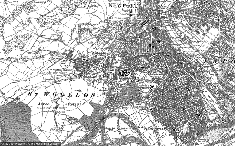 OLD ORDNANCE SURVEY MAP NEWPORT SOUTH 1917 EMLYN STREET BELLEVUE PARK STOW PARK 