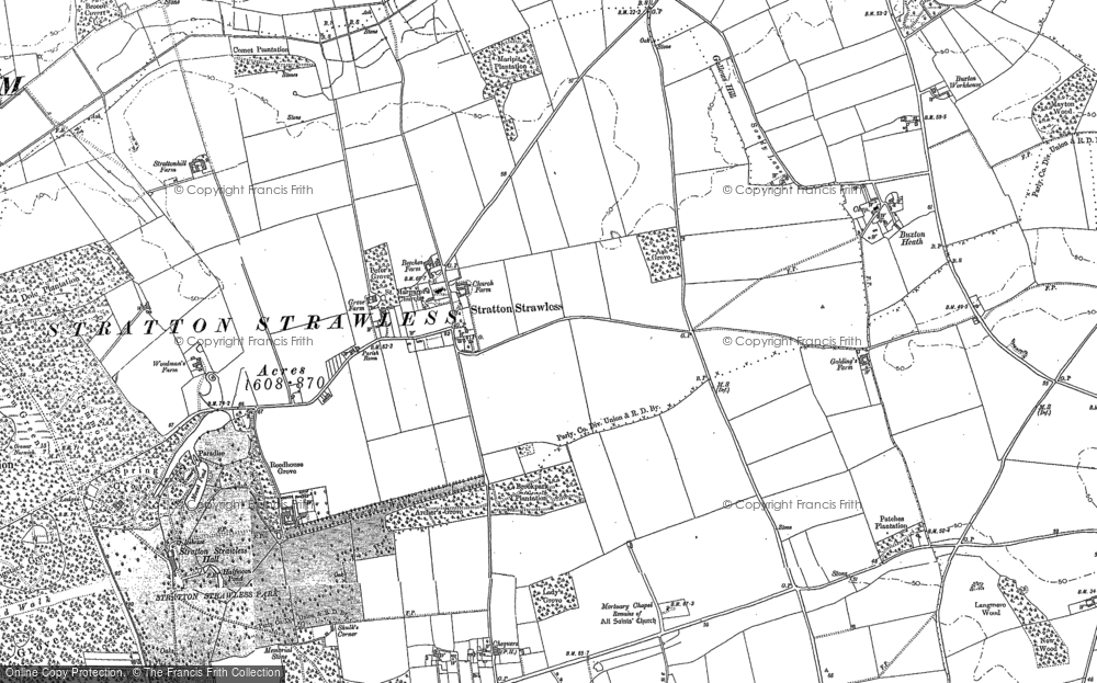 Old Map of Stratton Strawless, 1882 - 1885 in 1882