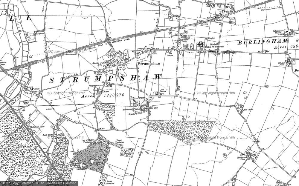 Old Map of Historic Map covering Braydeston Hall in 1881
