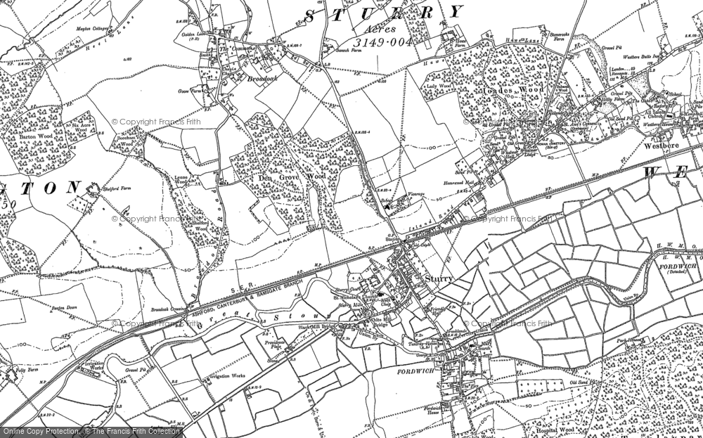 Old Map of Sturry, 1896 in 1896