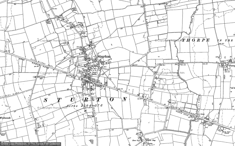 Old Map of Sturton by Stow, 1885 in 1885