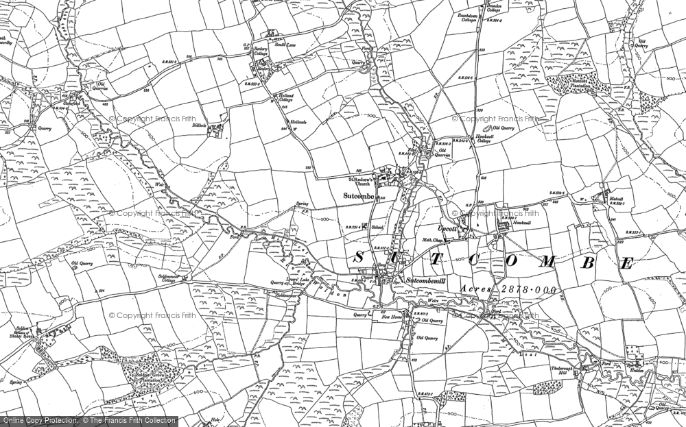 Old Map of Historic Map covering Youldonmoor Cross in 1884