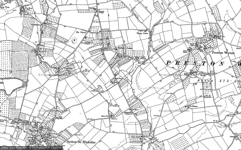 Old Map of Historic Map covering Hawkersland Cross in 1886