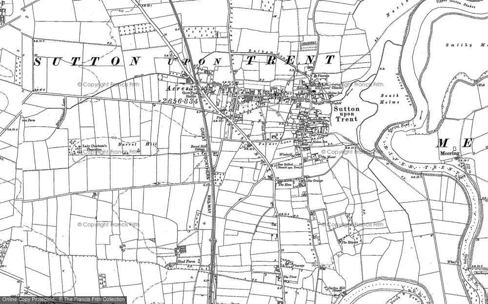 Old Map of Sutton on Trent, 1884 in 1884