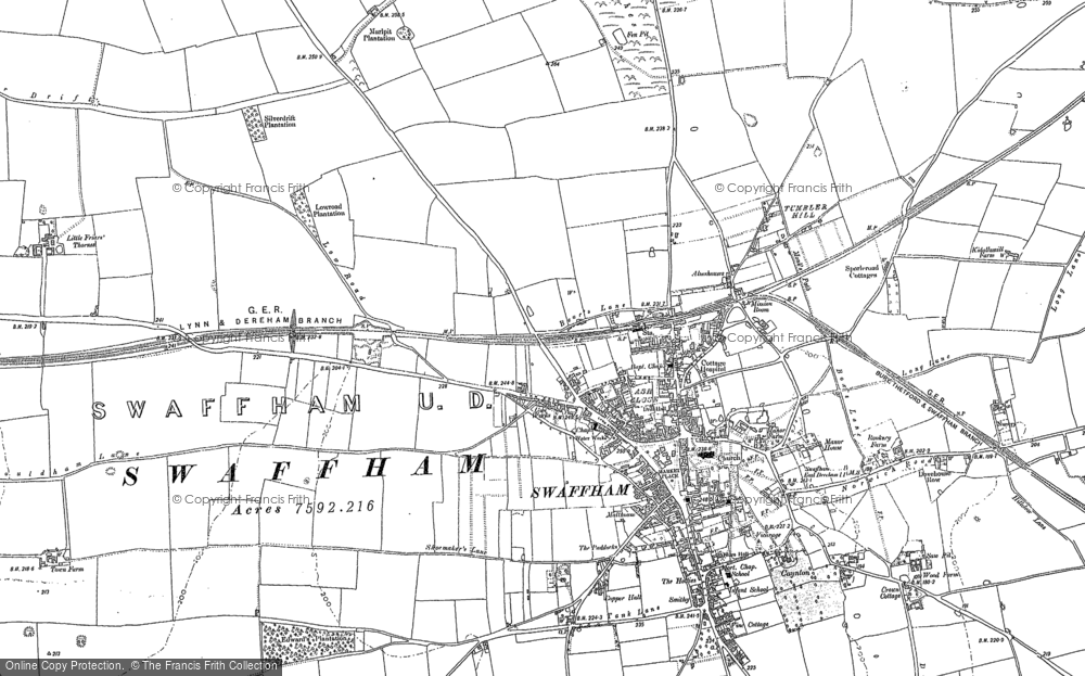 Old Map of Swaffham, 1883 in 1883