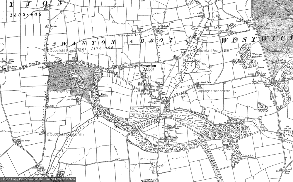 Old Map of Historic Map covering Swanton Hill in 1884