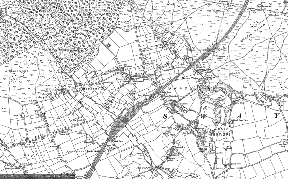 Old Map of Historic Map covering Widden Bottom in 1896