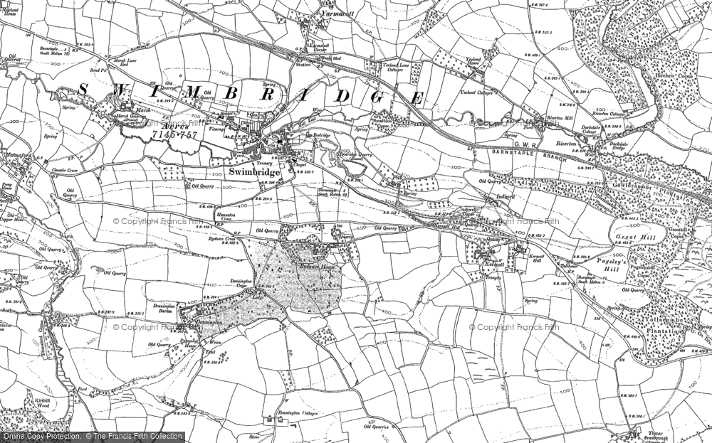 Old Map of Historic Map covering Bickell Cross in 1886