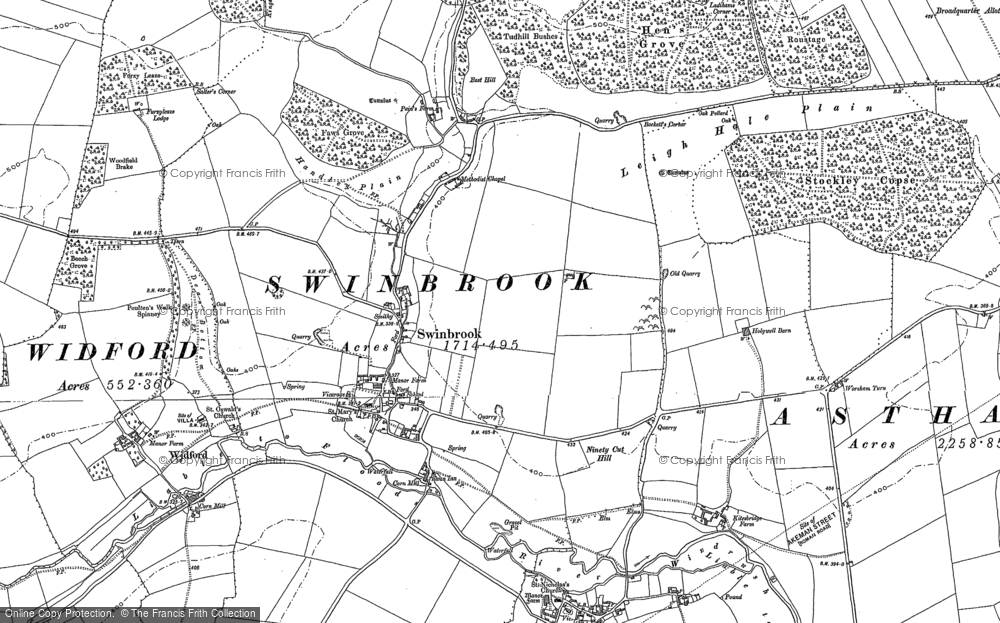 Old Map of Historic Map covering Widford Village in 1889