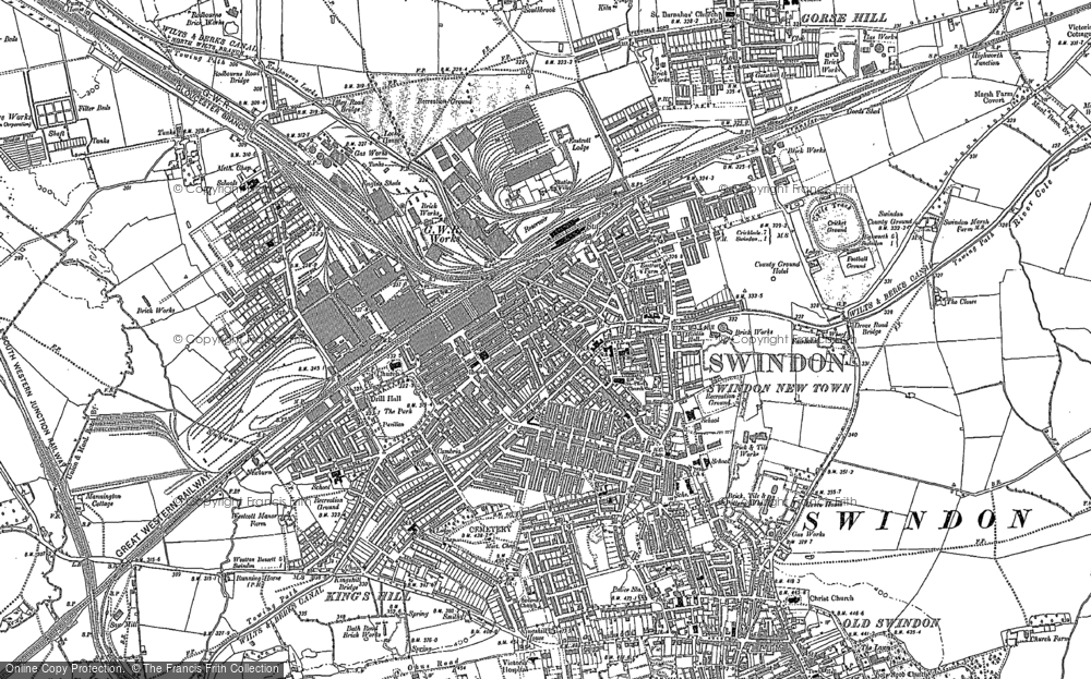 OLD ORDNANCE SURVEY MAP SWINDON SW 1899 KINGS HILL CAMBRIA PLACE OKUS QUARRY 