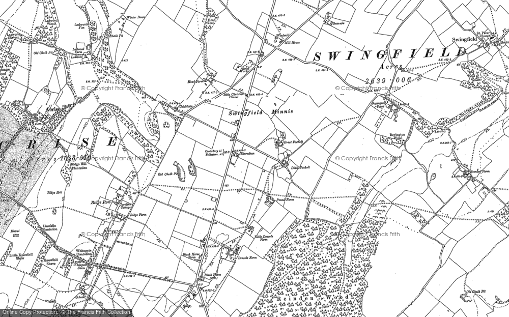 Old Map of Swingfield Minnis, 1896 in 1896