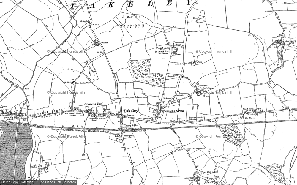 Old Map of Historic Map covering Bamber's Green in 1895