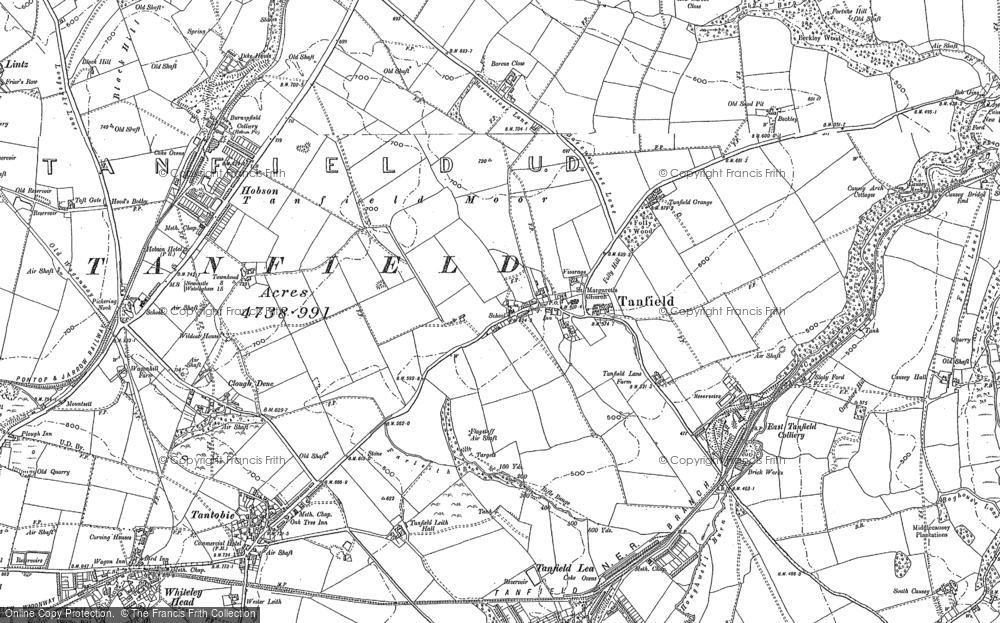 OLD ORDNANCE SURVEY MAP EAST TANFIELD CAUSEY ARCH 1895 BEAMISH RED ROW 