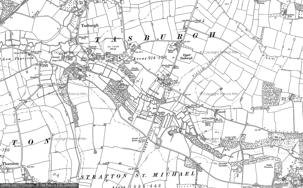 Old Map of Historic Map covering Lower Tasburgh in 1881
