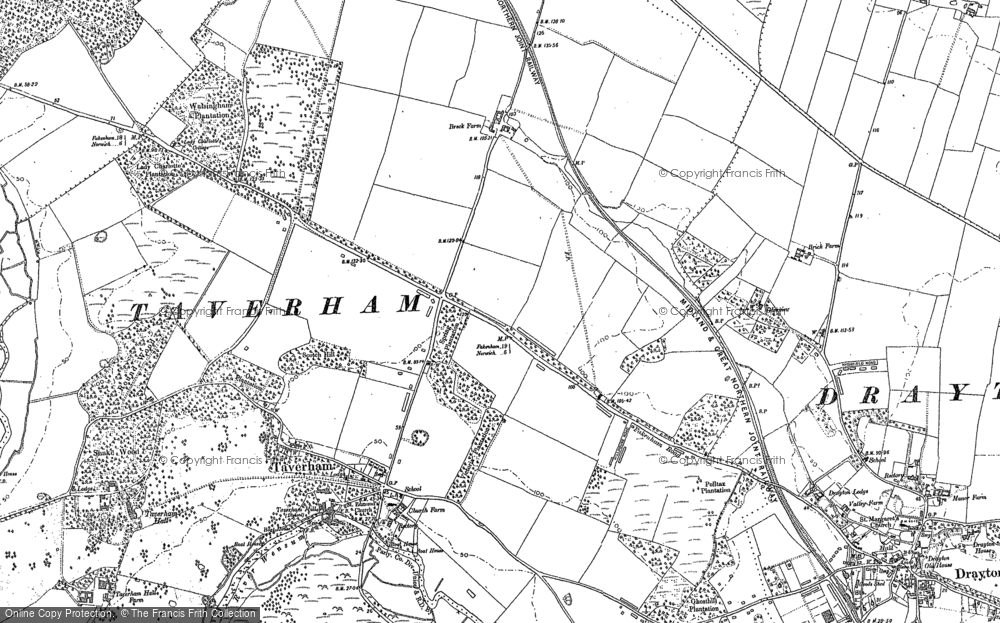 Old Map of Taverham, 1882 - 1884 in 1882