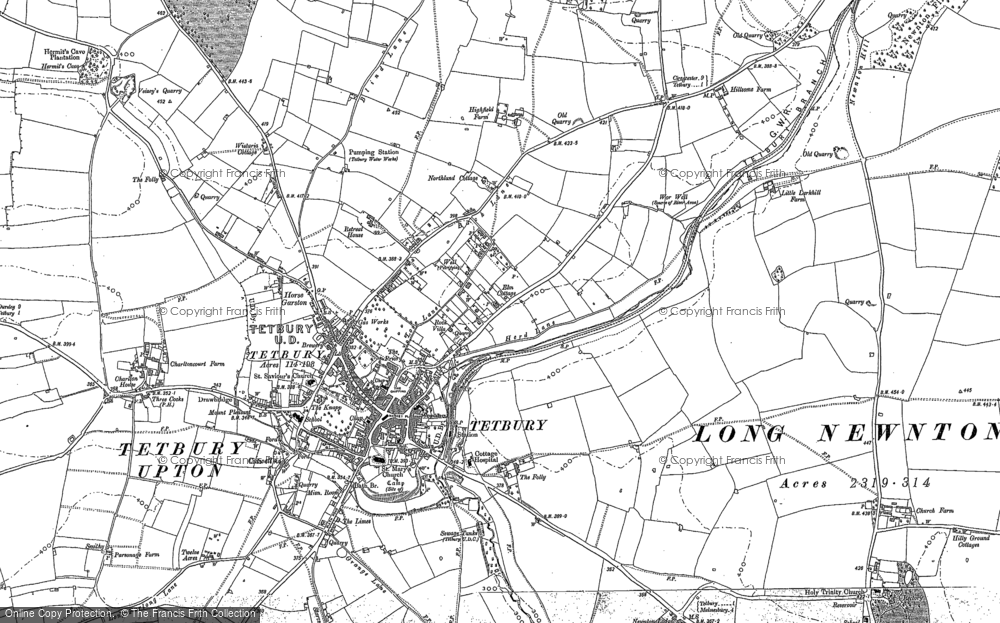 OLD ORDNANCE SURVEY MAP TETBURY 1899 THE CHIPPING THE KNAPP RETREAT HOUSE 