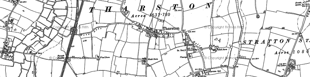 Old map of Tharston in 1881