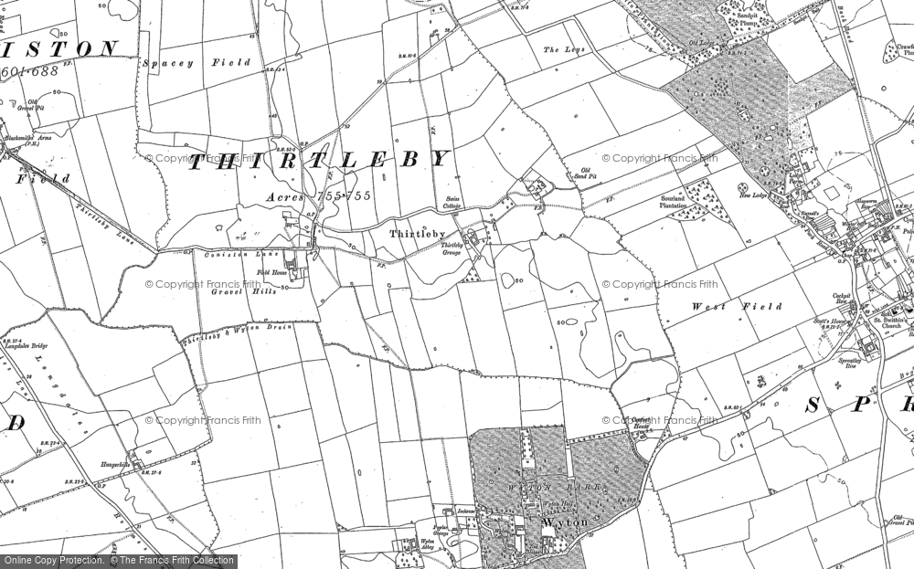 Old Map of Historic Map covering Wycliffe Plantn in 1889
