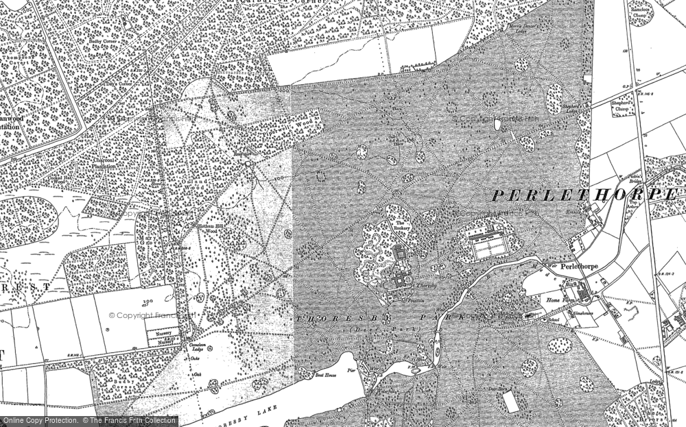 Old Map of Historic Map covering Budby Castle in 1883