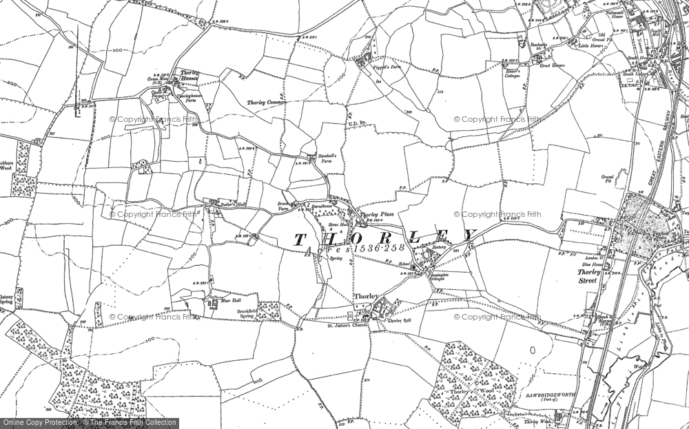 Old Map of Thorley, 1915 in 1915