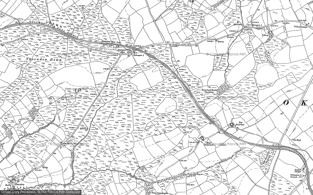 Old Map of Historic Map covering Boasley Cross in 1884