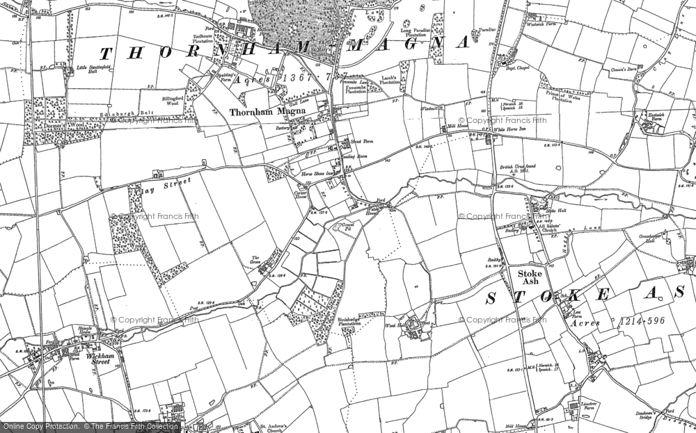 Old Map of Thornham Magna, 1884 - 1885 in 1884
