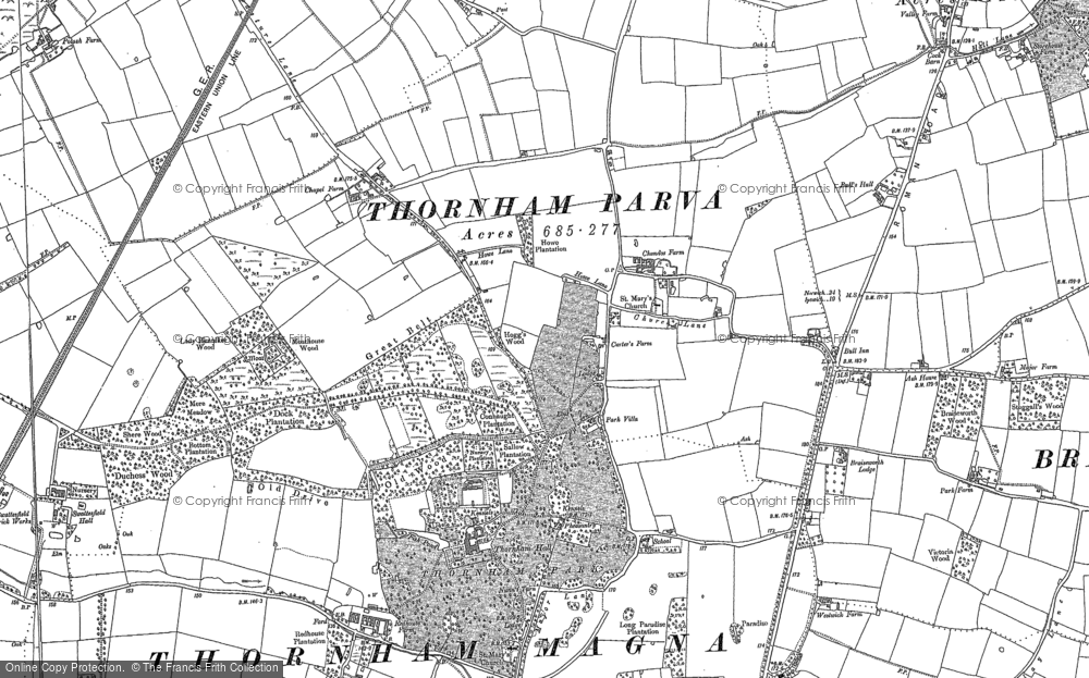 Old Map of Thornham Parva, 1885 in 1885