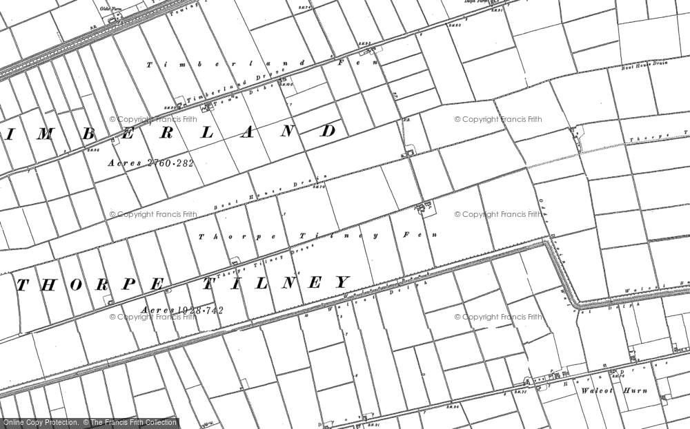 Old Map of Thorpe Tilney Fen, 1887 in 1887