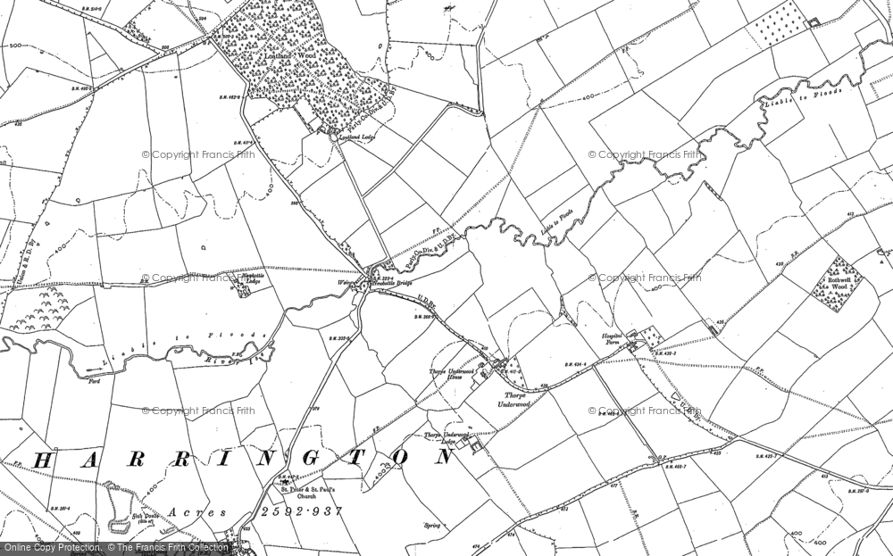 Old Map of Thorpe Underwood, 1884 in 1884